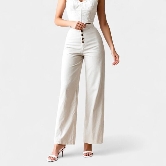 Cupcakes and Cashmere High Waisted Beige Cropped Culotte Pants Size XS/S - Picture 3 of 6